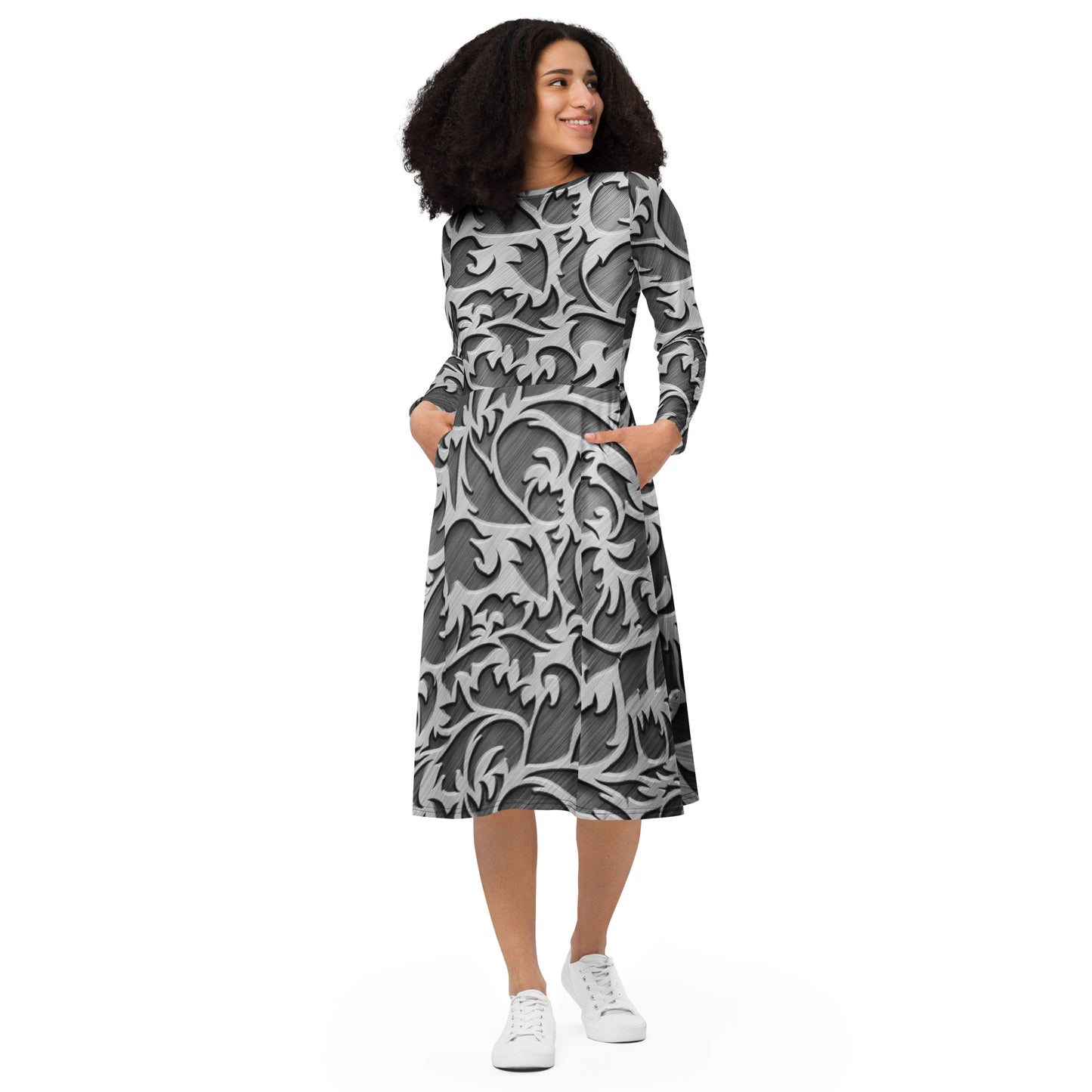 Silver Sleeve Midi Dress