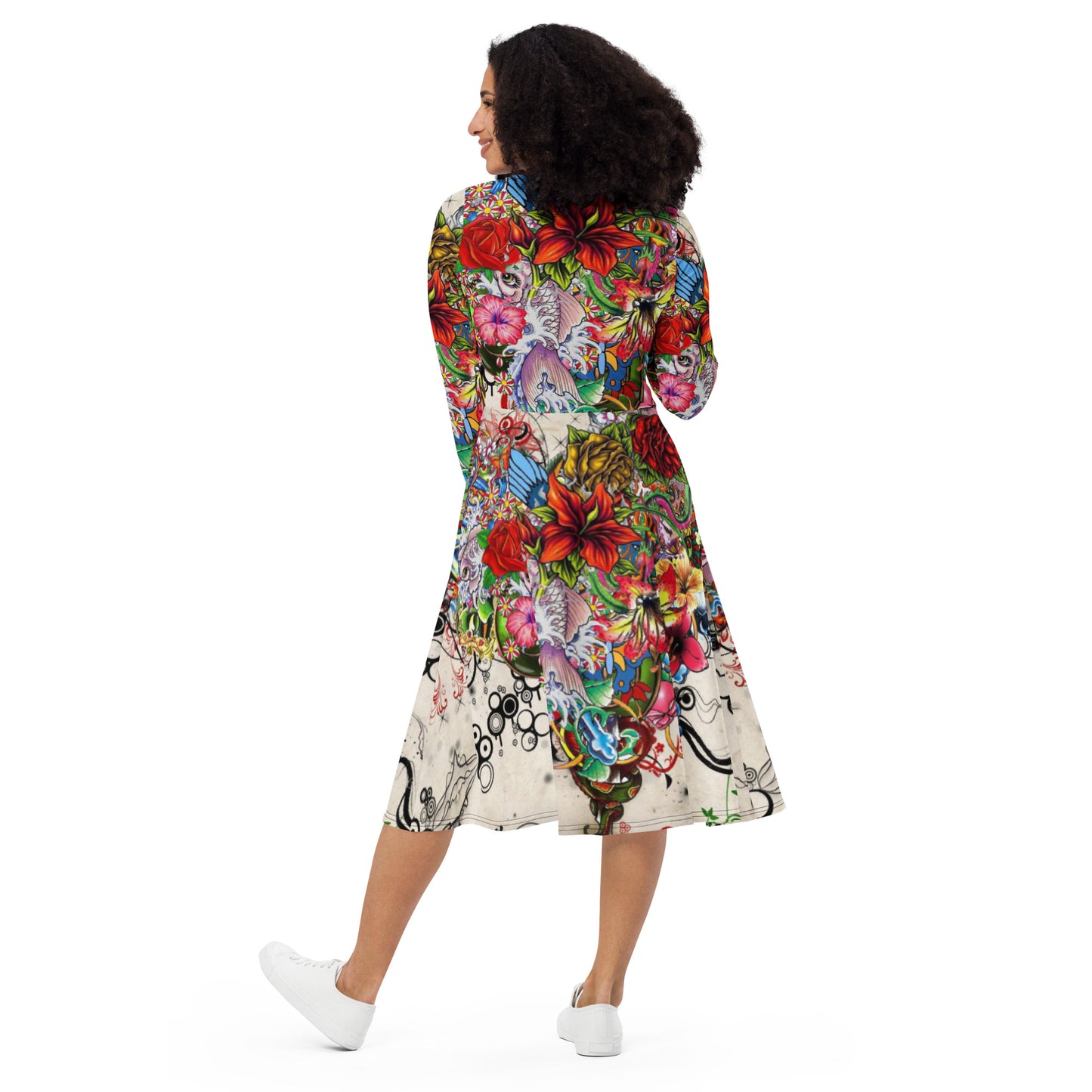 Floreale Long Sleeve midi dress