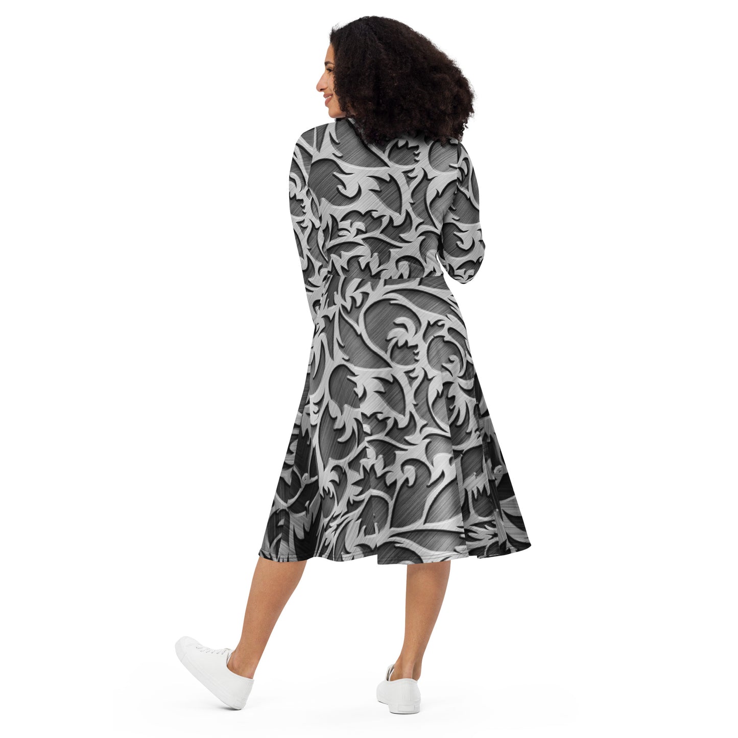 Silver Sleeve Midi Dress
