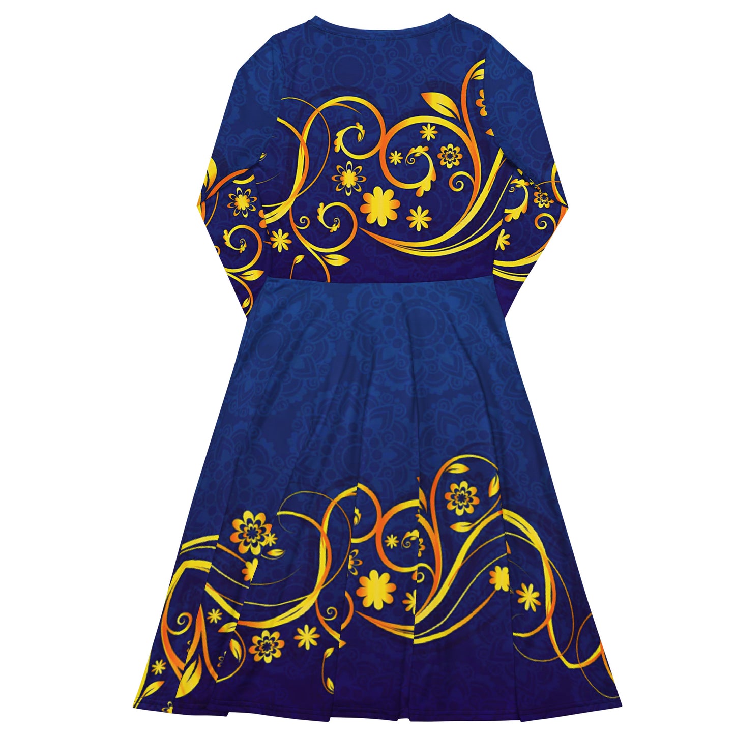 Sleeve midi dress blue gold