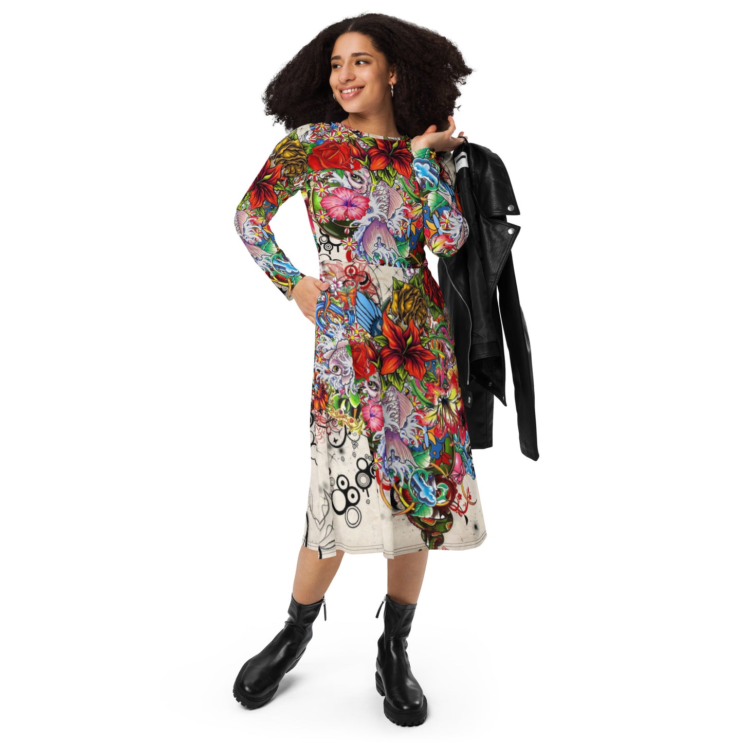 Floreale Long Sleeve midi dress