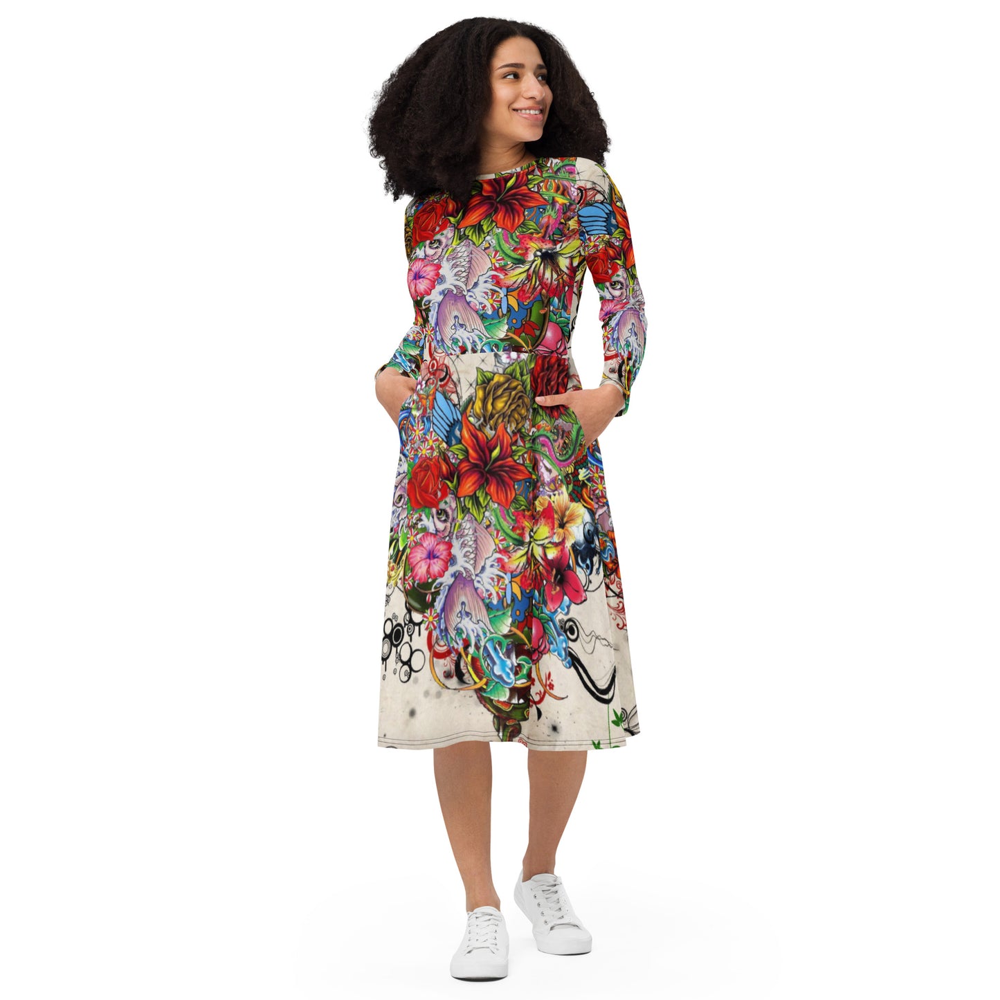 Floreale Long Sleeve midi dress