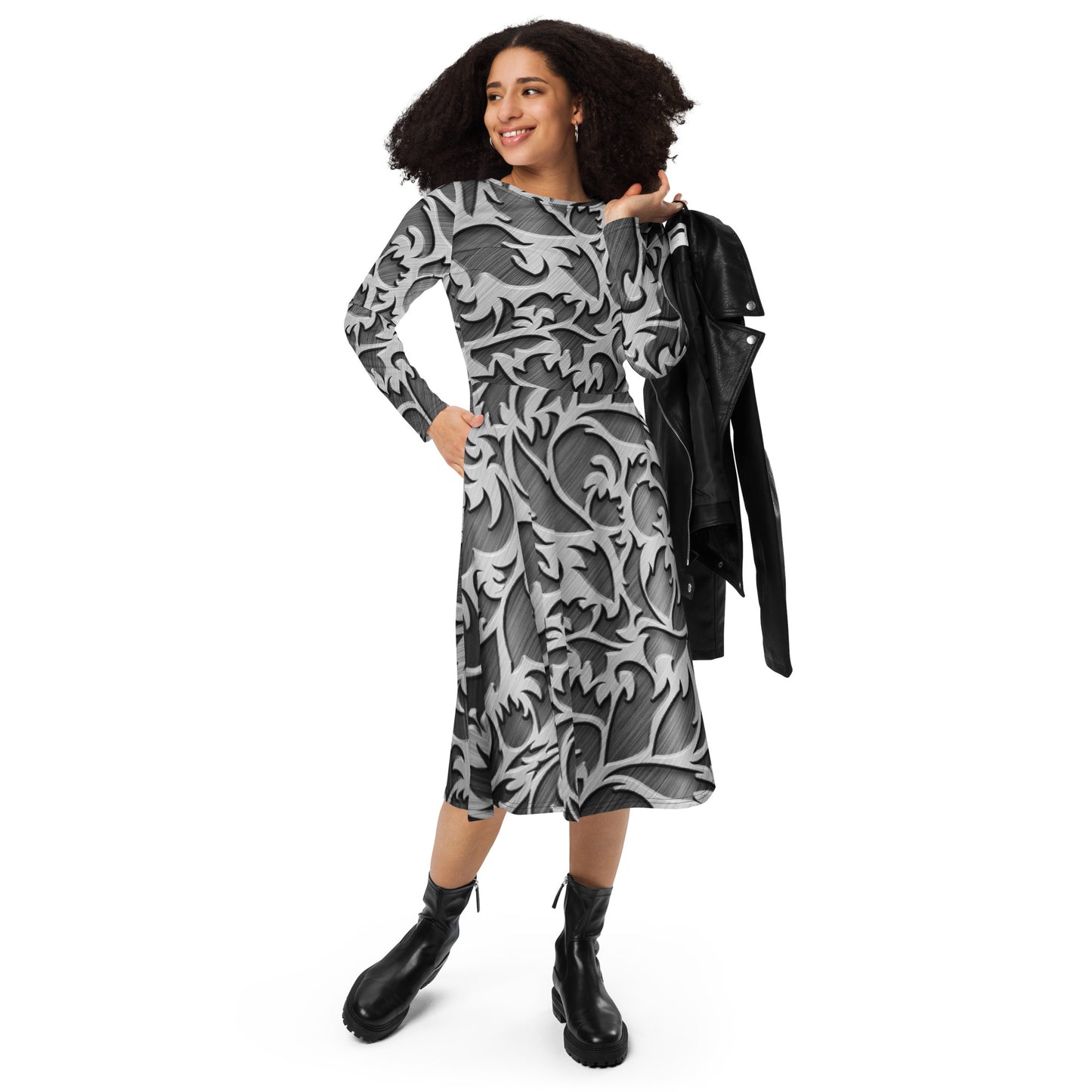Silver Sleeve Midi Dress