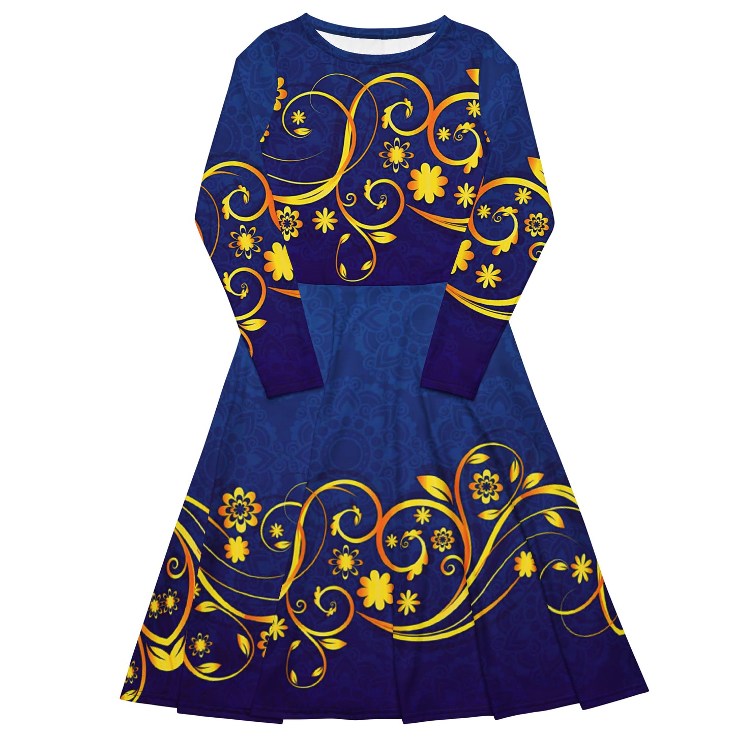 Sleeve midi dress blue gold