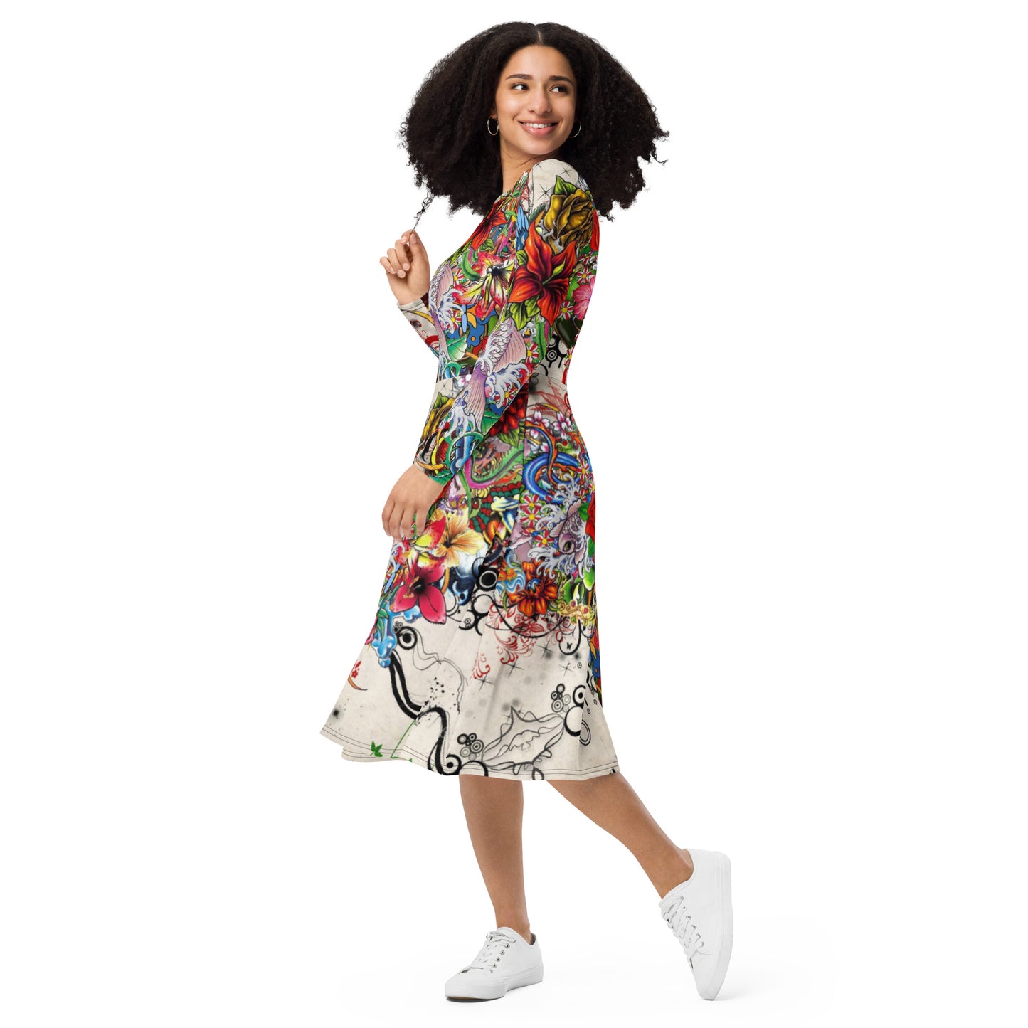 Floreale Long Sleeve midi dress