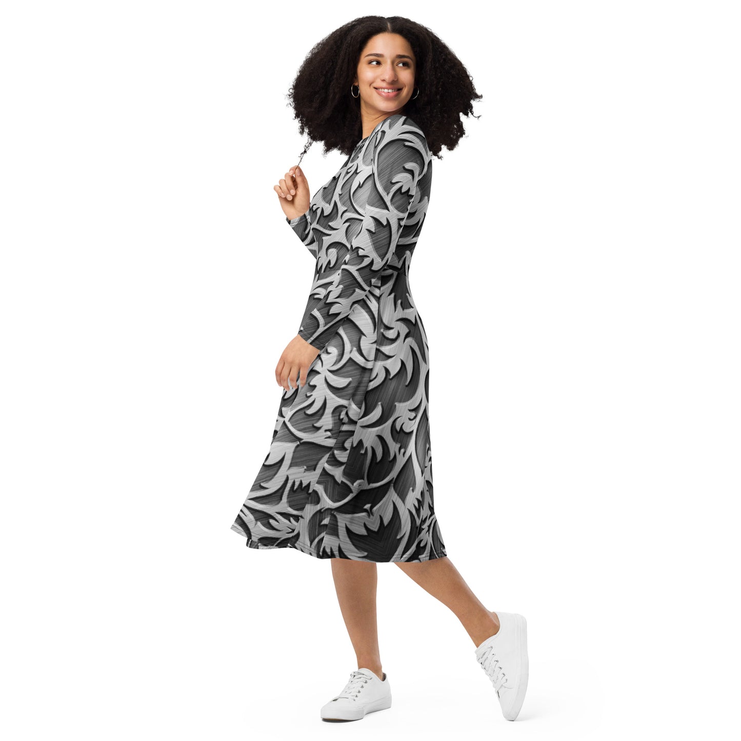 Silver Sleeve Midi Dress