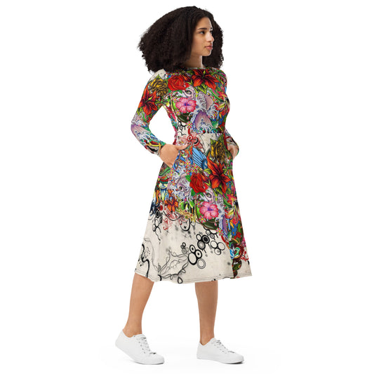 Floreale Long Sleeve midi dress