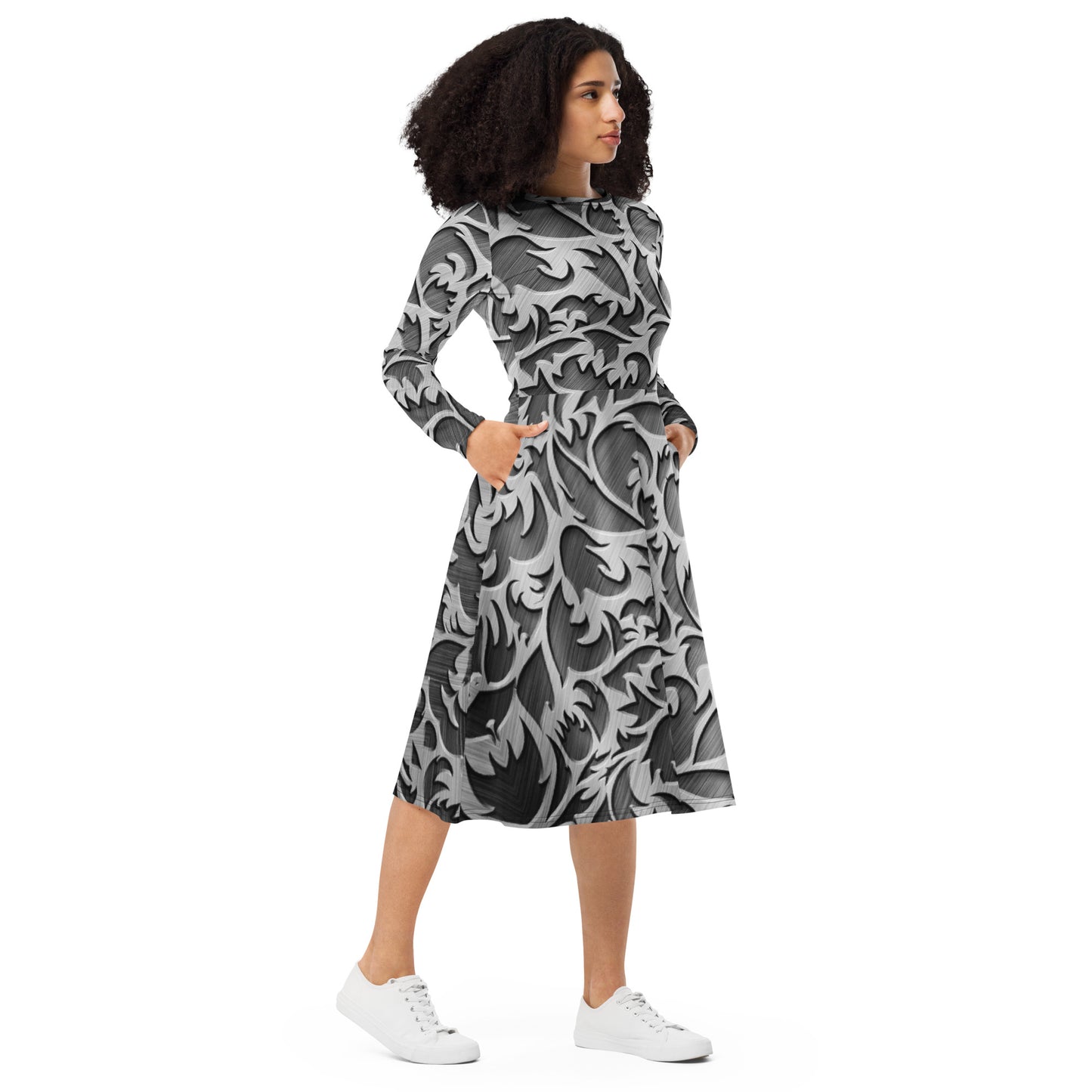Silver Sleeve Midi Dress